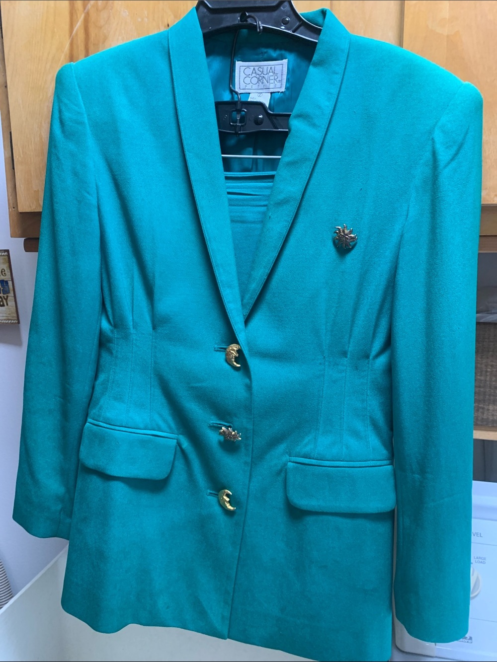 Casual Corner Teal Green Blazer with Gold Accents